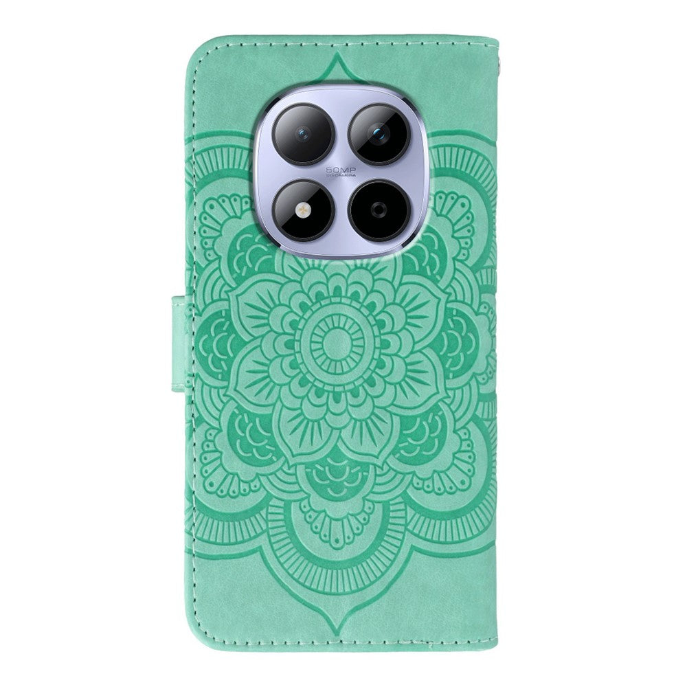 For Xiaomi Redmi Note 15 Pro 5G (Global) Case PU Leather Mandala Imprinted Design Wallet Phone Cover with Wrist Stra - Green