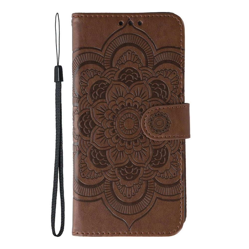 For Xiaomi Redmi Note 15 Pro 5G (Global) Case PU Leather Mandala Imprinted Design Wallet Phone Cover with Wrist Stra - Brown