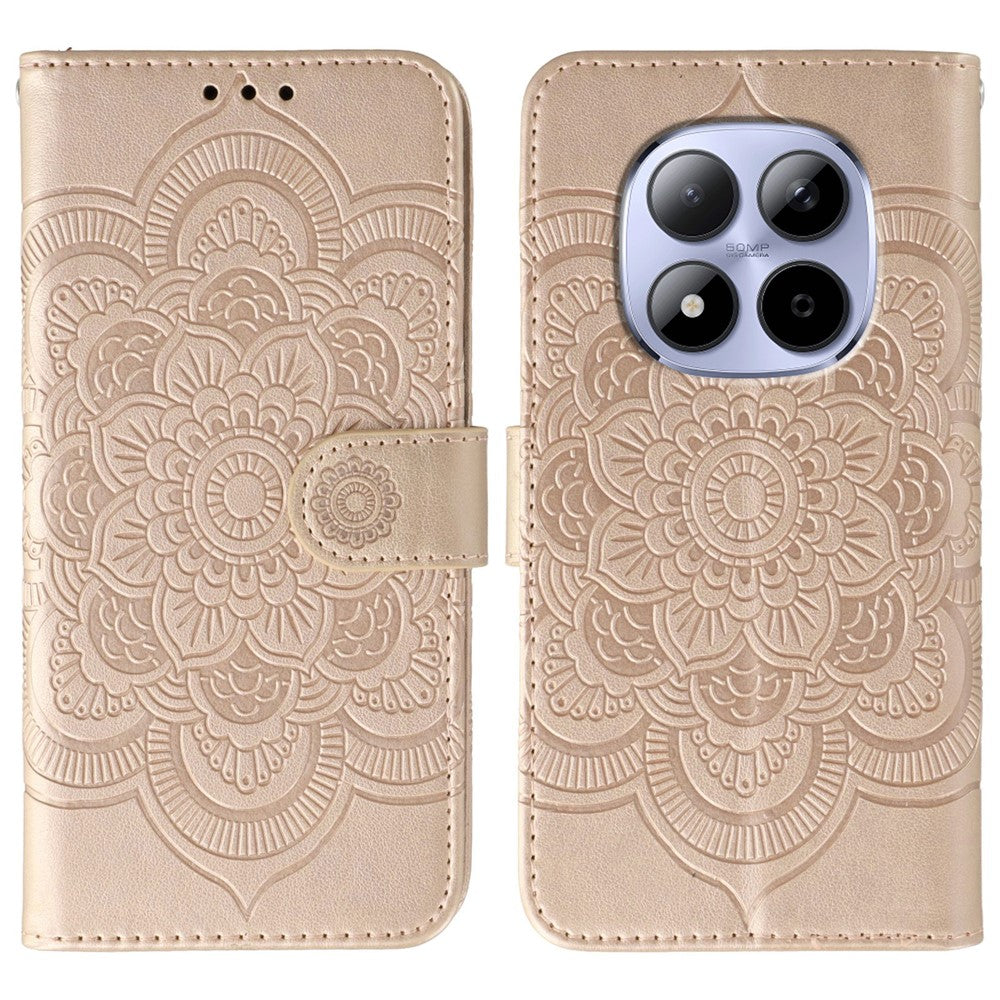 For Xiaomi Redmi Note 15 Pro 5G (Global) Case PU Leather Mandala Imprinted Design Wallet Phone Cover with Wrist Stra - Rose Gold