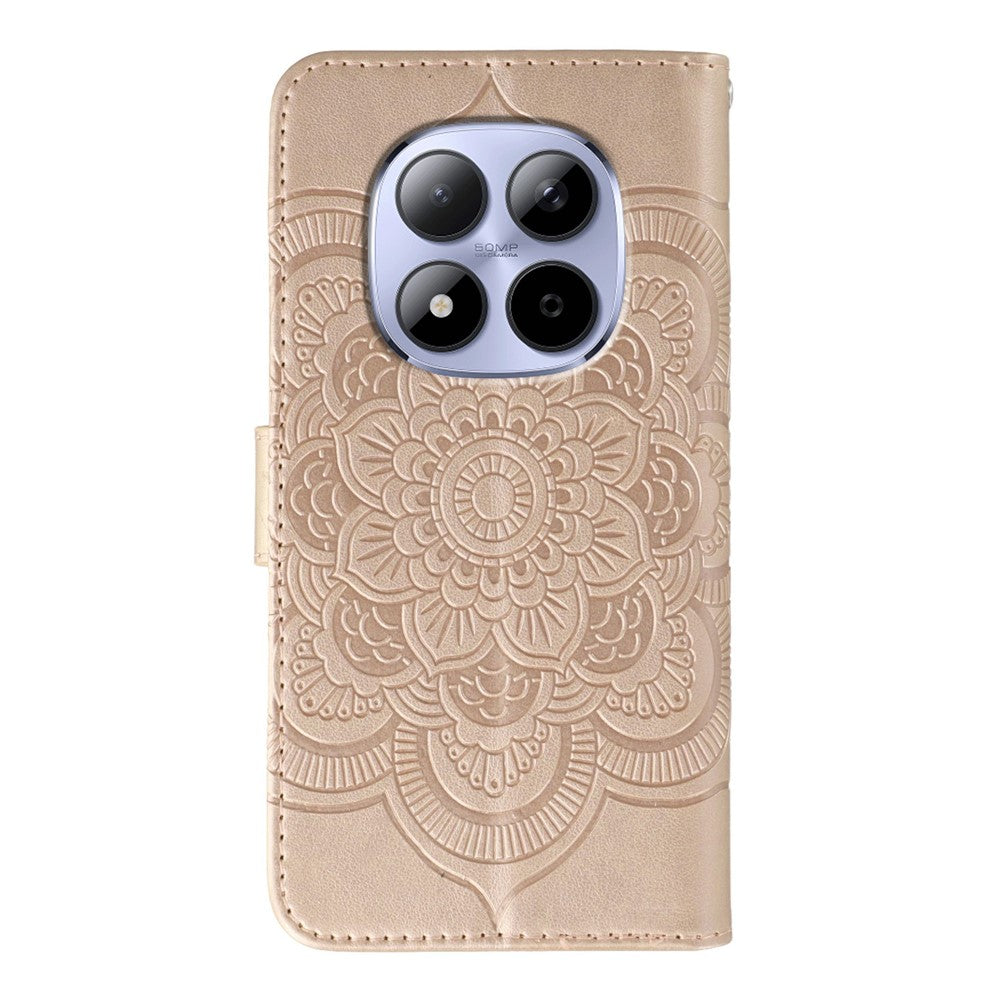 For Xiaomi Redmi Note 15 Pro 5G (Global) Case PU Leather Mandala Imprinted Design Wallet Phone Cover with Wrist Stra - Rose Gold
