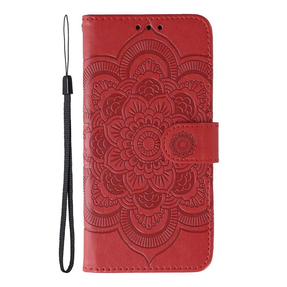 For Xiaomi Redmi Note 15 Pro 5G (Global) Case PU Leather Mandala Imprinted Design Wallet Phone Cover with Wrist Stra - Red