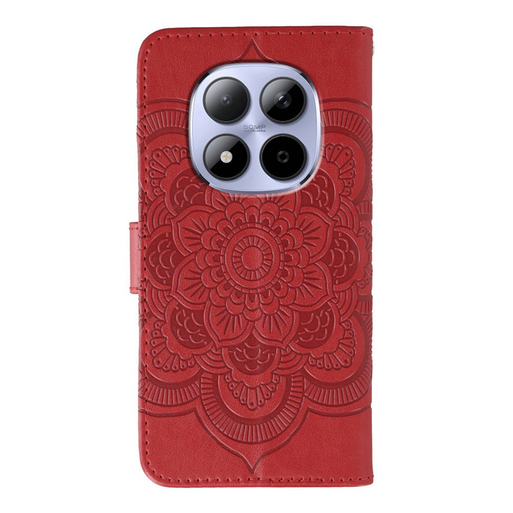 For Xiaomi Redmi Note 15 Pro 5G (Global) Case PU Leather Mandala Imprinted Design Wallet Phone Cover with Wrist Stra - Red