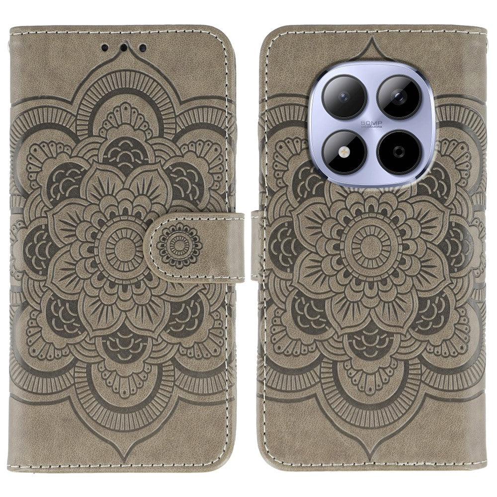 For Xiaomi Redmi Note 15 Pro 5G (Global) Case PU Leather Mandala Imprinted Design Wallet Phone Cover with Wrist Stra - Grey