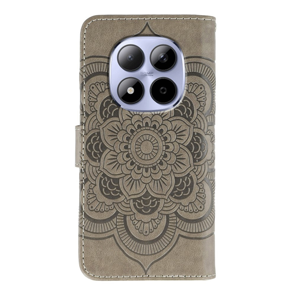 For Xiaomi Redmi Note 15 Pro 5G (Global) Case PU Leather Mandala Imprinted Design Wallet Phone Cover with Wrist Stra - Grey