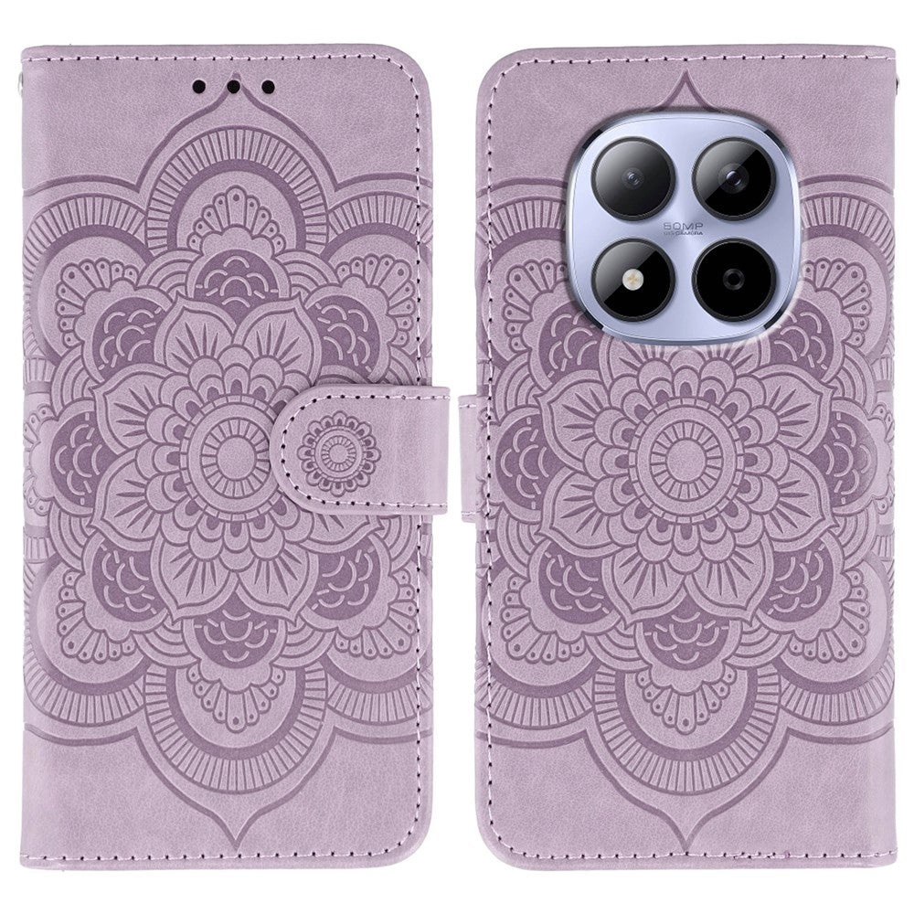 For Xiaomi Redmi Note 15 Pro 5G (Global) Case PU Leather Mandala Imprinted Design Wallet Phone Cover with Wrist Stra - Purple
