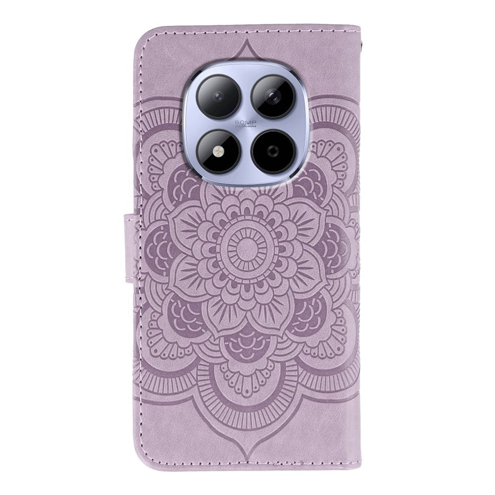For Xiaomi Redmi Note 15 Pro 5G (Global) Case PU Leather Mandala Imprinted Design Wallet Phone Cover with Wrist Stra - Purple
