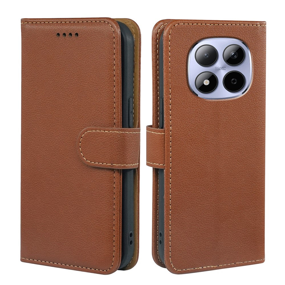 For Xiaomi Redmi Note 15 Pro 5G (Global) Case RFID Blocking Wallet Litchi Texture Leather Phone Cover Magnetic Clasp - Brown