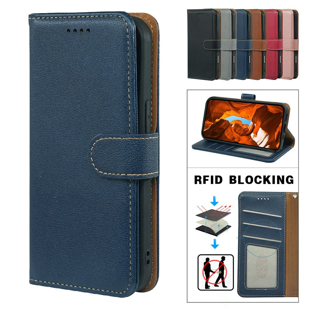 For Xiaomi Poco M8 Pro 5G / Redmi Note 15 Pro+ 5G (Global) Case RFID Blocking Wallet Litchi Texture Leather Phone Cover Magnetic Clasp - Blue
