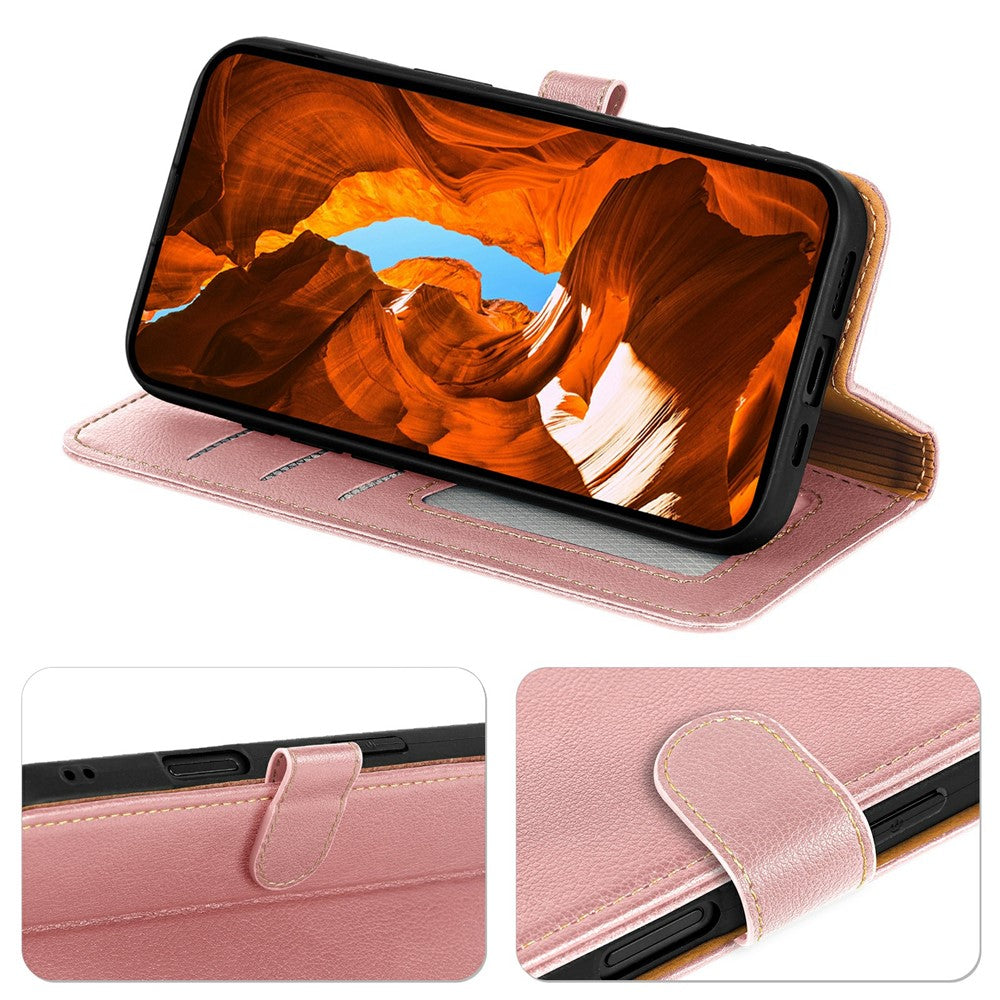 For Xiaomi Poco M8 Pro 5G / Redmi Note 15 Pro+ 5G (Global) Case RFID Blocking Wallet Litchi Texture Leather Phone Cover Magnetic Clasp - Rose Gold