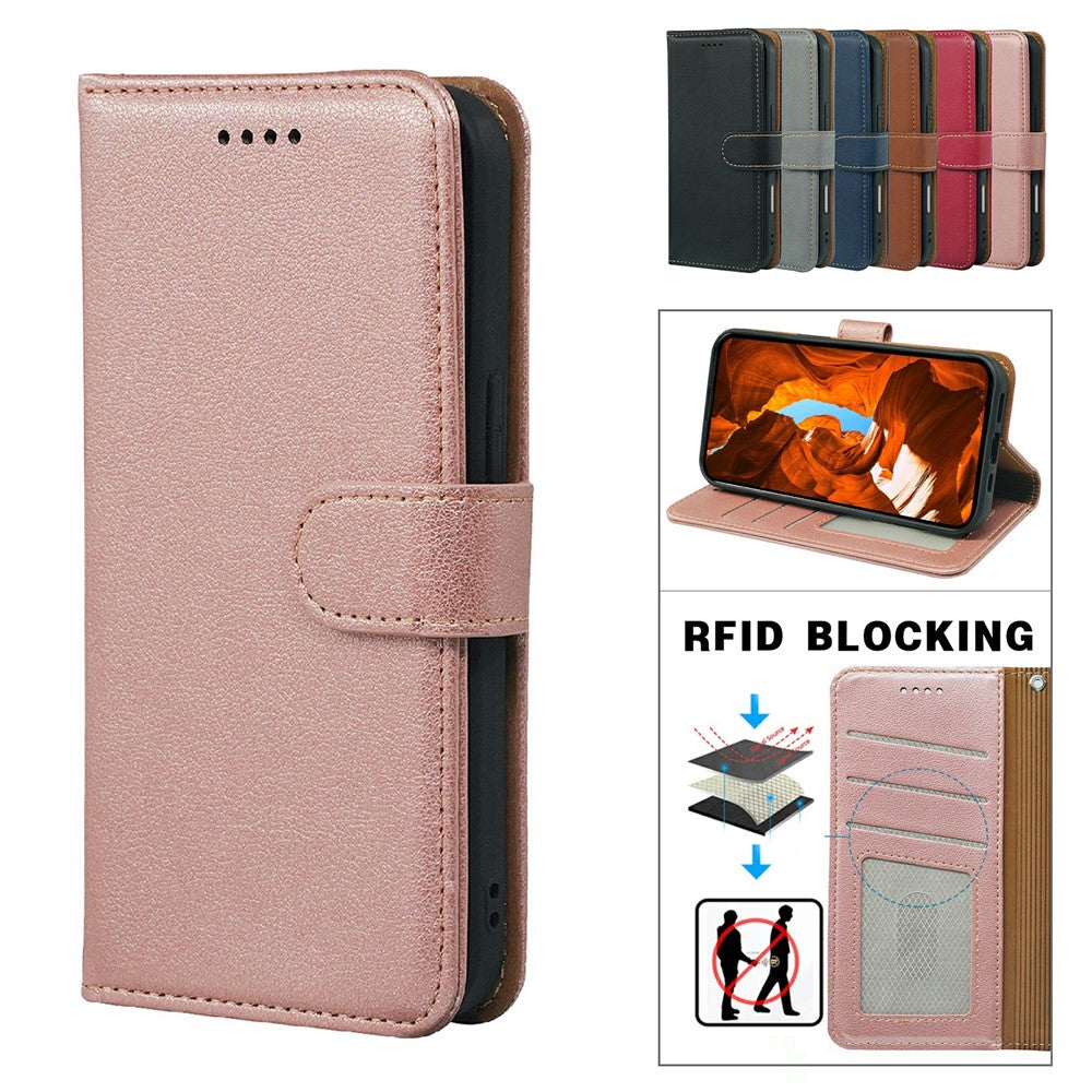 For Xiaomi Poco M8 Pro 5G / Redmi Note 15 Pro+ 5G (Global) Case RFID Blocking Wallet Litchi Texture Leather Phone Cover Magnetic Clasp - Rose Gold