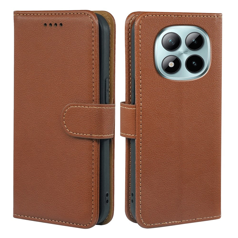For Xiaomi Poco M8 Pro 5G / Redmi Note 15 Pro+ 5G (Global) Case RFID Blocking Wallet Litchi Texture Leather Phone Cover Magnetic Clasp - Brown