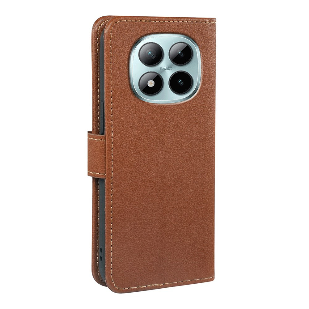 For Xiaomi Poco M8 Pro 5G / Redmi Note 15 Pro+ 5G (Global) Case RFID Blocking Wallet Litchi Texture Leather Phone Cover Magnetic Clasp - Brown
