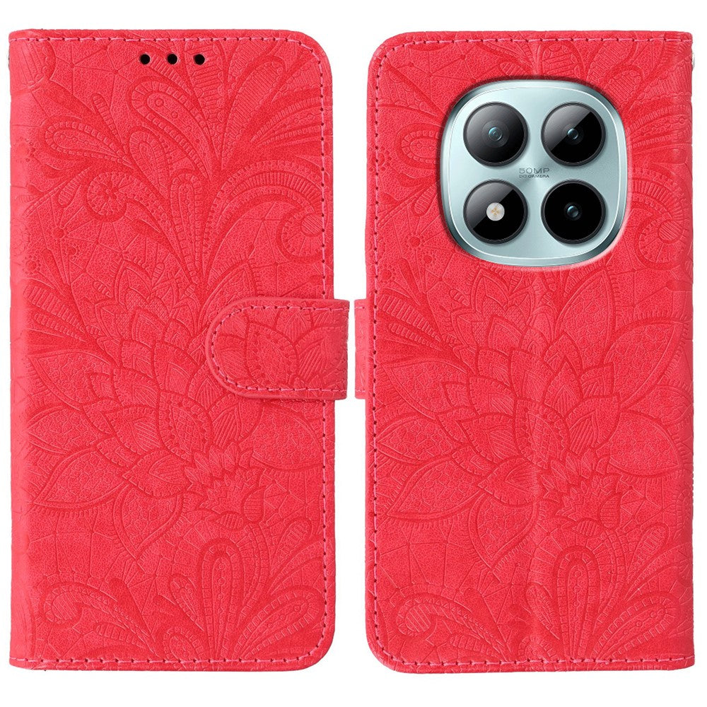For Xiaomi Poco M8 Pro 5G / Redmi Note 15 Pro+ 5G (Global) Case Lace Flowers PU Leather Flip Wallet Phone Cover - Red
