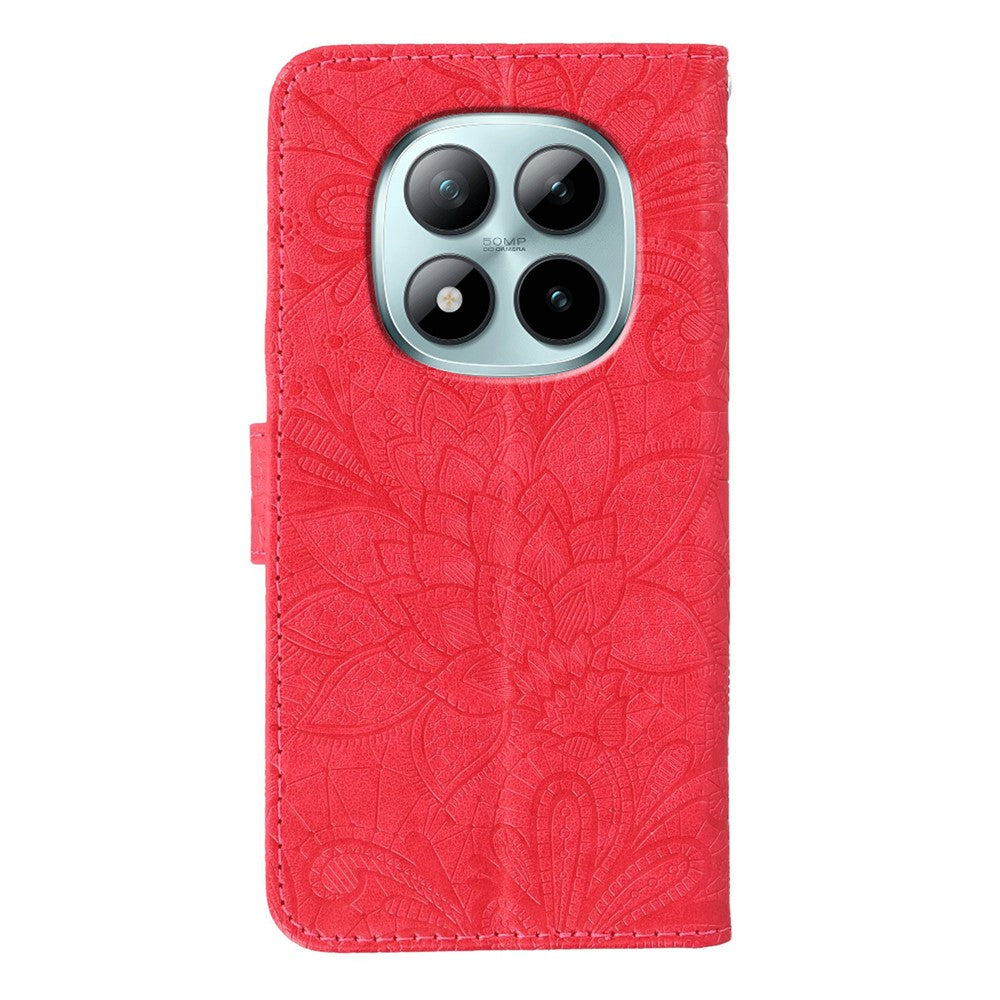 For Xiaomi Poco M8 Pro 5G / Redmi Note 15 Pro+ 5G (Global) Case Lace Flowers PU Leather Flip Wallet Phone Cover - Red