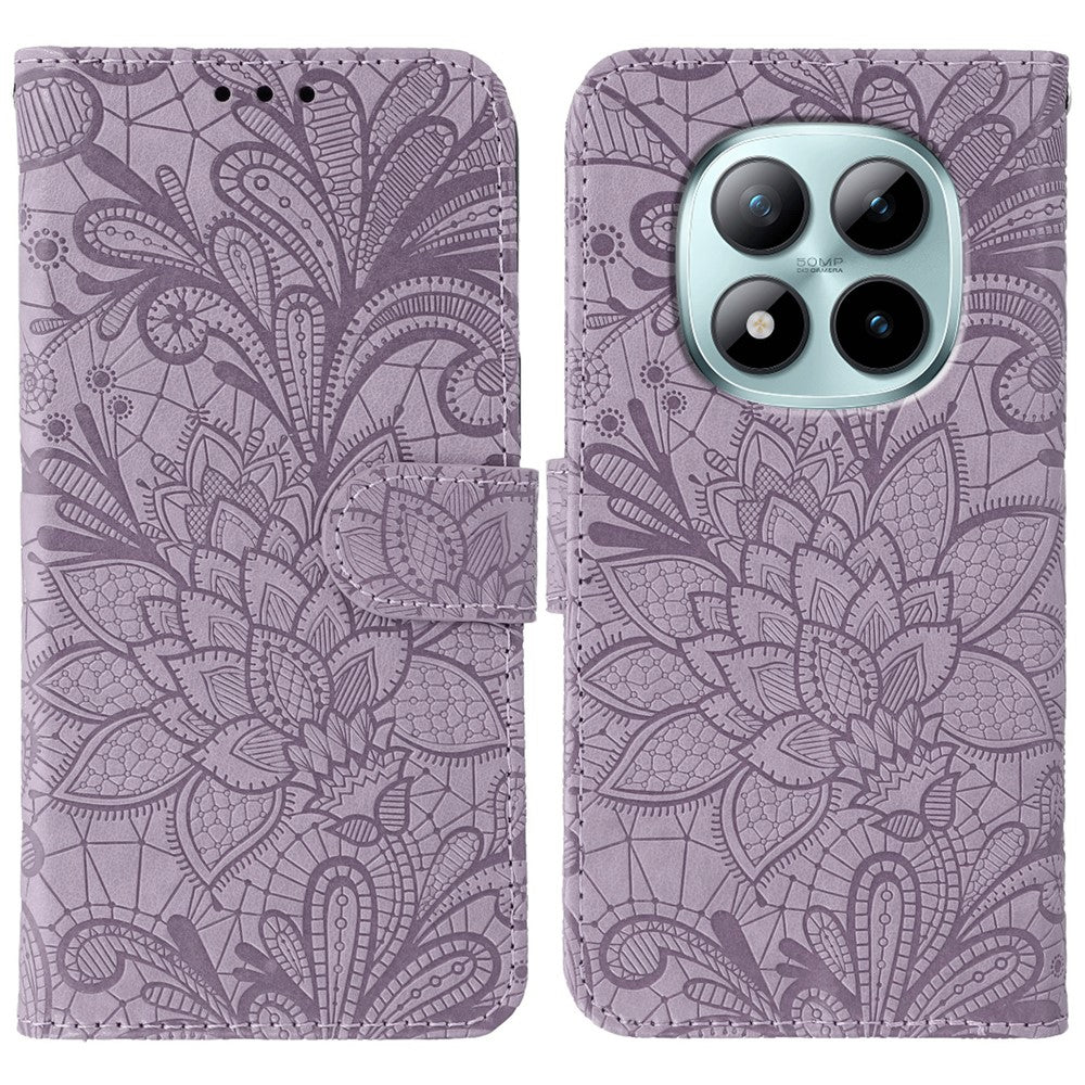 For Xiaomi Poco M8 Pro 5G / Redmi Note 15 Pro+ 5G (Global) Case Lace Flowers PU Leather Flip Wallet Phone Cover - Purple