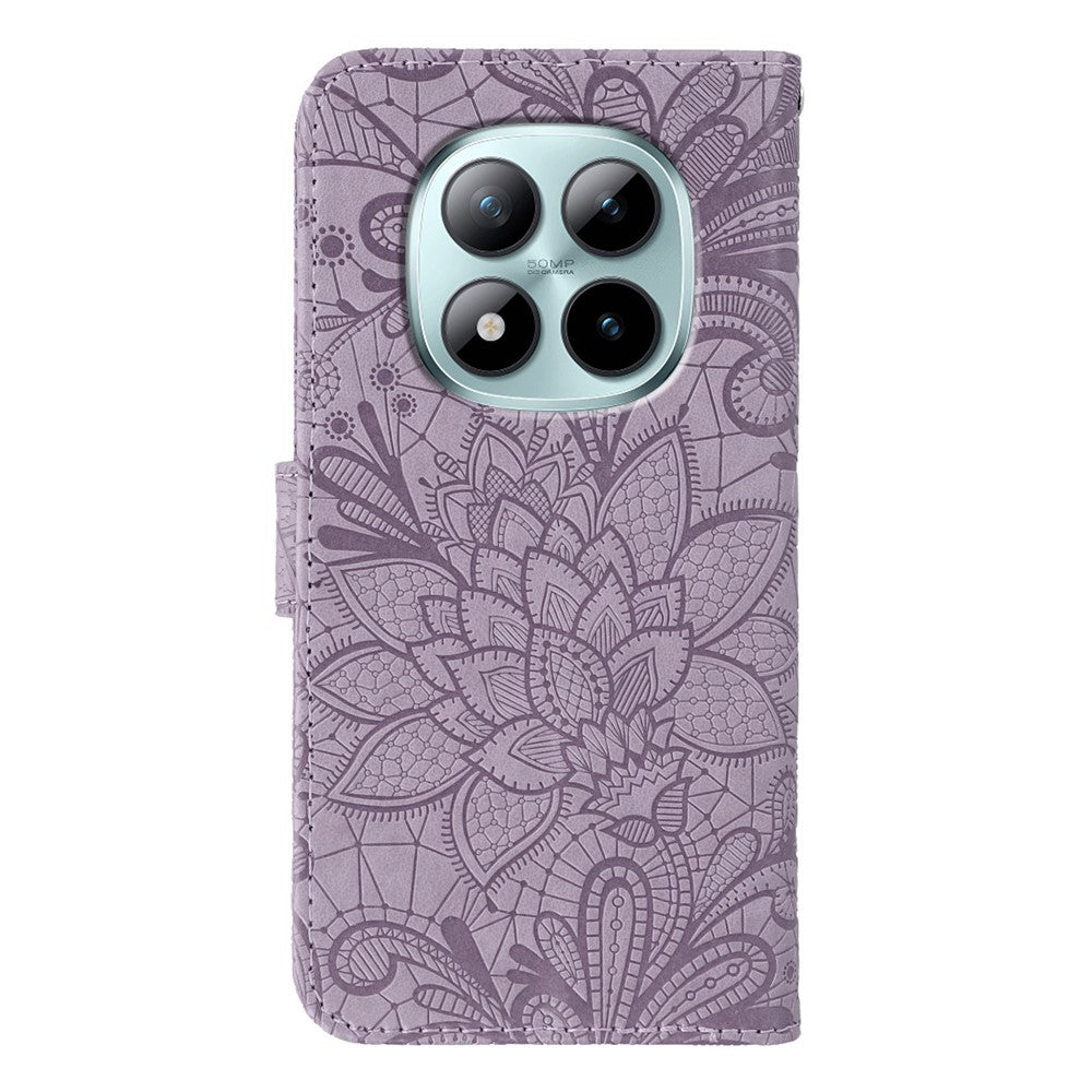 For Xiaomi Poco M8 Pro 5G / Redmi Note 15 Pro+ 5G (Global) Case Lace Flowers PU Leather Flip Wallet Phone Cover - Purple