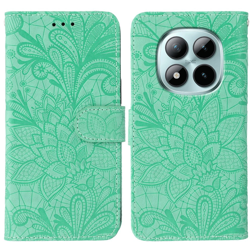 For Xiaomi Poco M8 Pro 5G / Redmi Note 15 Pro+ 5G (Global) Case Lace Flowers PU Leather Flip Wallet Phone Cover - Green