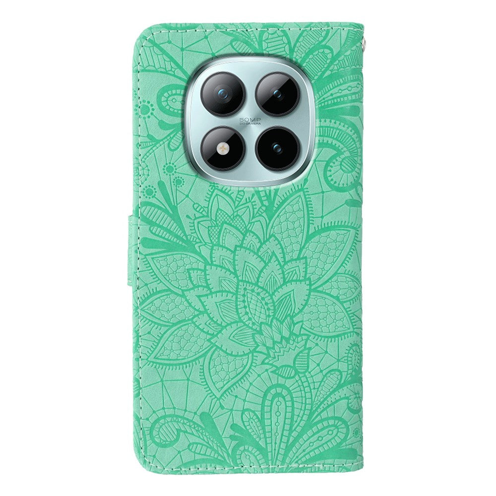 For Xiaomi Poco M8 Pro 5G / Redmi Note 15 Pro+ 5G (Global) Case Lace Flowers PU Leather Flip Wallet Phone Cover - Green