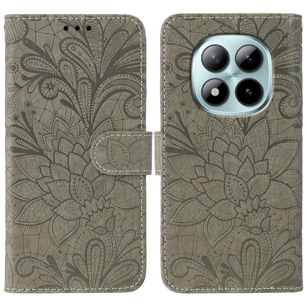 For Xiaomi Poco M8 Pro 5G / Redmi Note 15 Pro+ 5G (Global) Case Lace Flowers PU Leather Flip Wallet Phone Cover - Grey