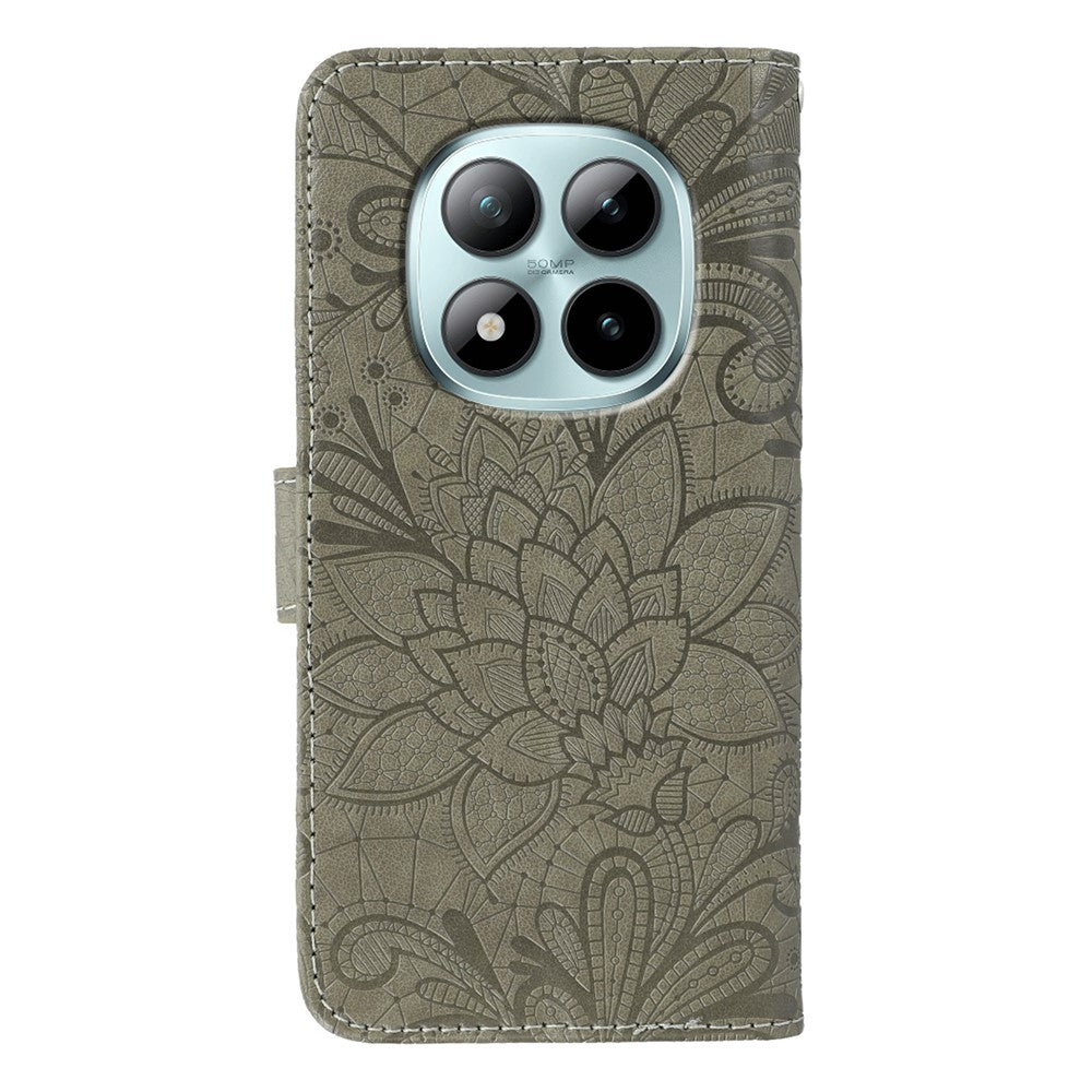 For Xiaomi Poco M8 Pro 5G / Redmi Note 15 Pro+ 5G (Global) Case Lace Flowers PU Leather Flip Wallet Phone Cover - Grey
