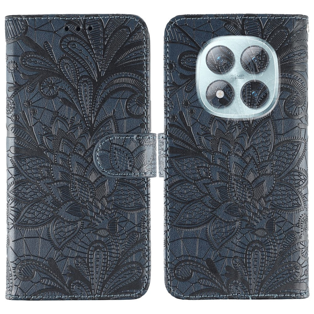 For Xiaomi Poco M8 Pro 5G / Redmi Note 15 Pro+ 5G (Global) Case Lace Flowers PU Leather Flip Wallet Phone Cover - Dark Blue