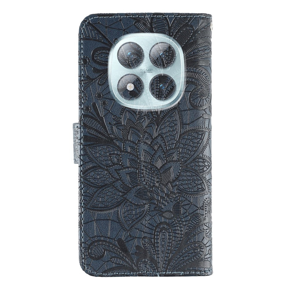 For Xiaomi Poco M8 Pro 5G / Redmi Note 15 Pro+ 5G (Global) Case Lace Flowers PU Leather Flip Wallet Phone Cover - Dark Blue