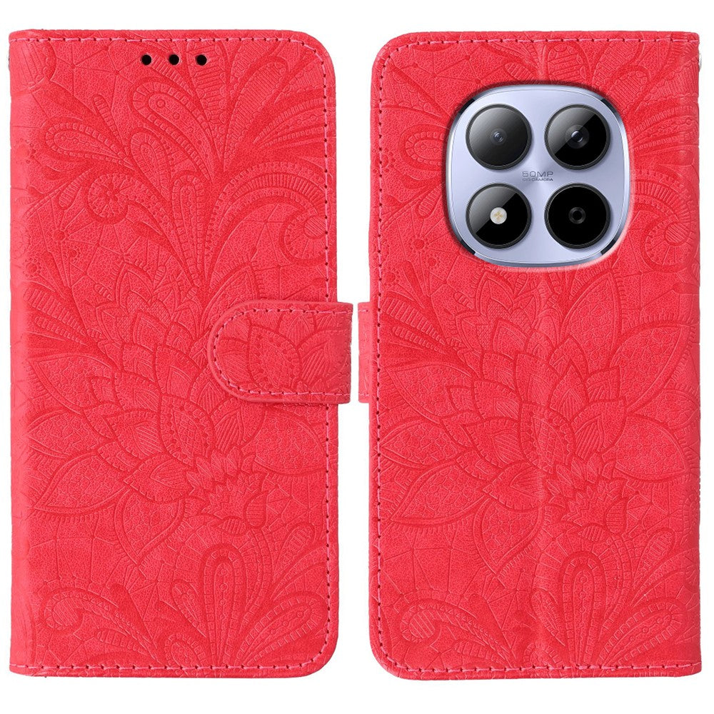 For Xiaomi Redmi Note 15 Pro 5G (Global) Case Lace Flowers PU Leather Flip Wallet Phone Cover - Red
