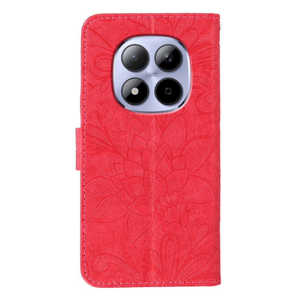 For Xiaomi Redmi Note 15 Pro 5G (Global) Case Lace Flowers PU Leather Flip Wallet Phone Cover - Red
