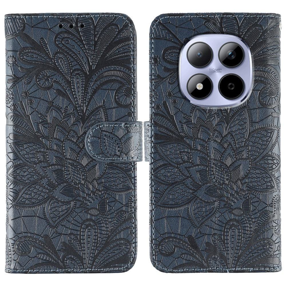For Xiaomi Redmi Note 15 Pro 5G (Global) Case Lace Flowers PU Leather Flip Wallet Phone Cover - Dark Blue