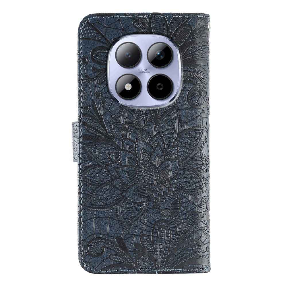 For Xiaomi Redmi Note 15 Pro 5G (Global) Case Lace Flowers PU Leather Flip Wallet Phone Cover - Dark Blue