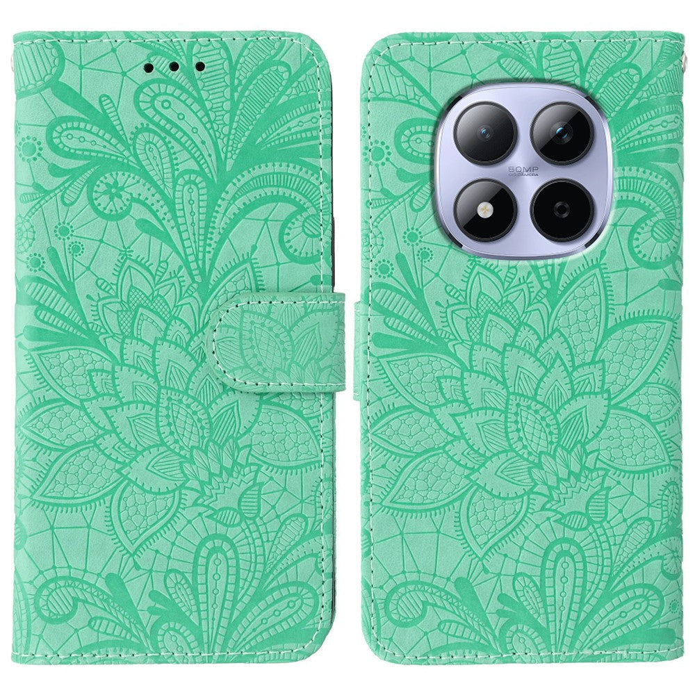 For Xiaomi Redmi Note 15 Pro 5G (Global) Case Lace Flowers PU Leather Flip Wallet Phone Cover - Green