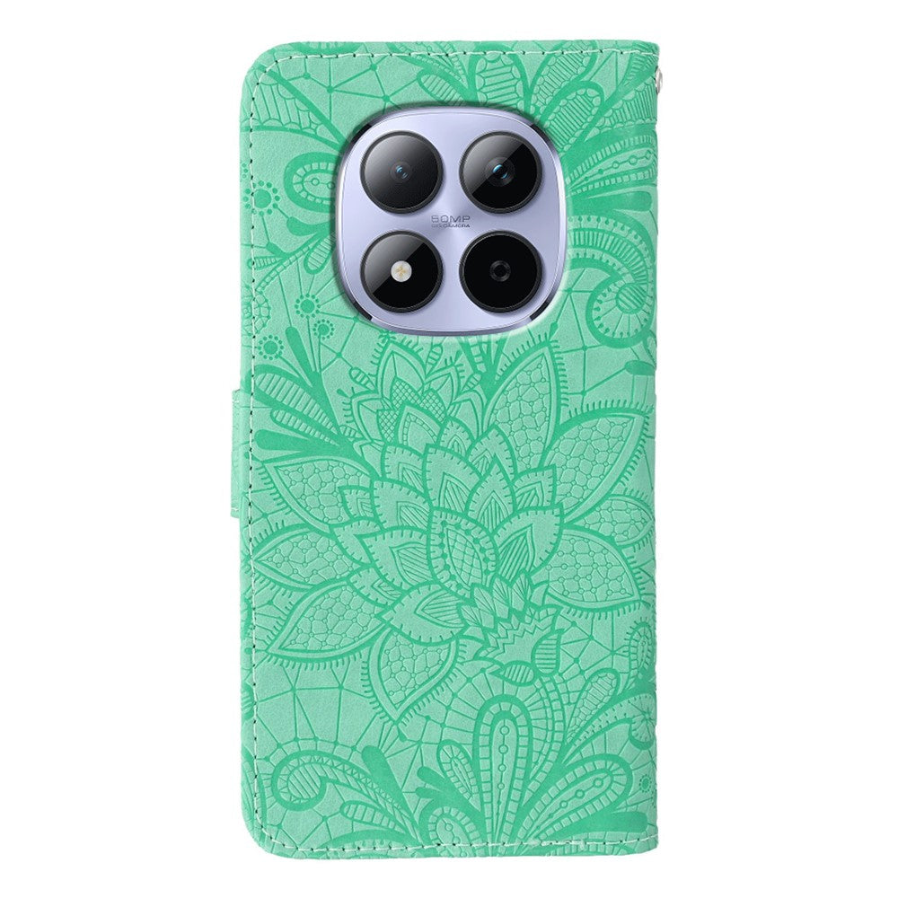 For Xiaomi Redmi Note 15 Pro 5G (Global) Case Lace Flowers PU Leather Flip Wallet Phone Cover - Green