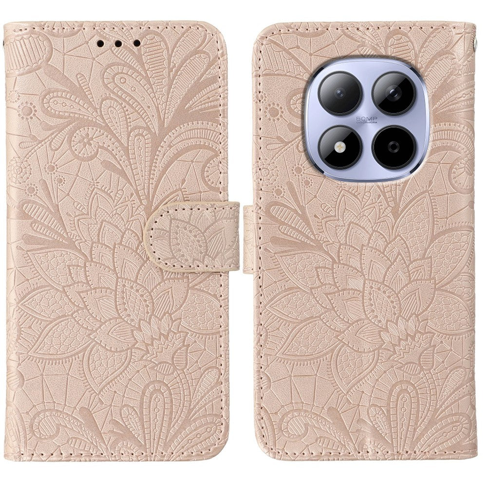 For Xiaomi Redmi Note 15 Pro 5G (Global) Case Lace Flowers PU Leather Flip Wallet Phone Cover - Rose Gold
