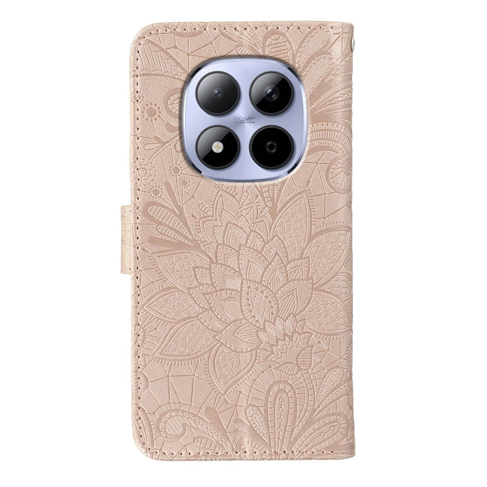 For Xiaomi Redmi Note 15 Pro 5G (Global) Case Lace Flowers PU Leather Flip Wallet Phone Cover - Rose Gold