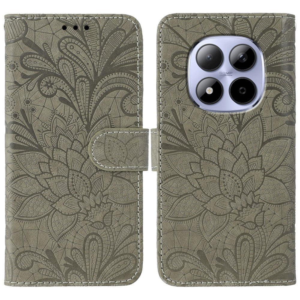 For Xiaomi Redmi Note 15 Pro 5G (Global) Case Lace Flowers PU Leather Flip Wallet Phone Cover - Grey