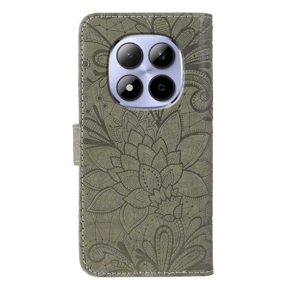 For Xiaomi Redmi Note 15 Pro 5G (Global) Case Lace Flowers PU Leather Flip Wallet Phone Cover - Grey