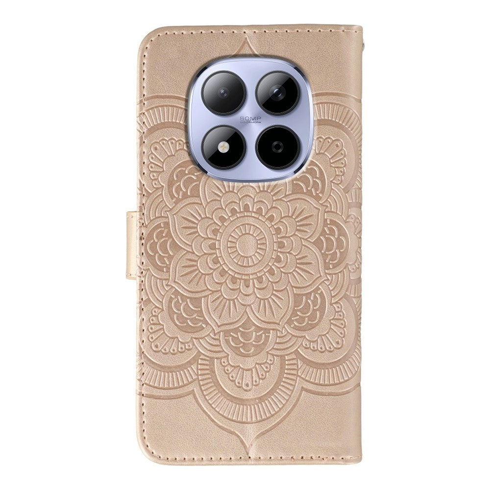 For Xiaomi Redmi Note 15 Pro 5G (Global) Case Rhinestone Decor PU Leather Mandala Imprint Phone Cover with Wrist Strap - Rose Gold