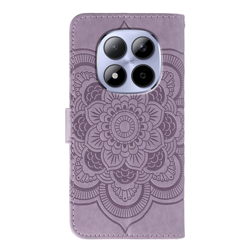 For Xiaomi Redmi Note 15 Pro 5G (Global) Case Rhinestone Decor PU Leather Mandala Imprint Phone Cover with Wrist Strap - Purple