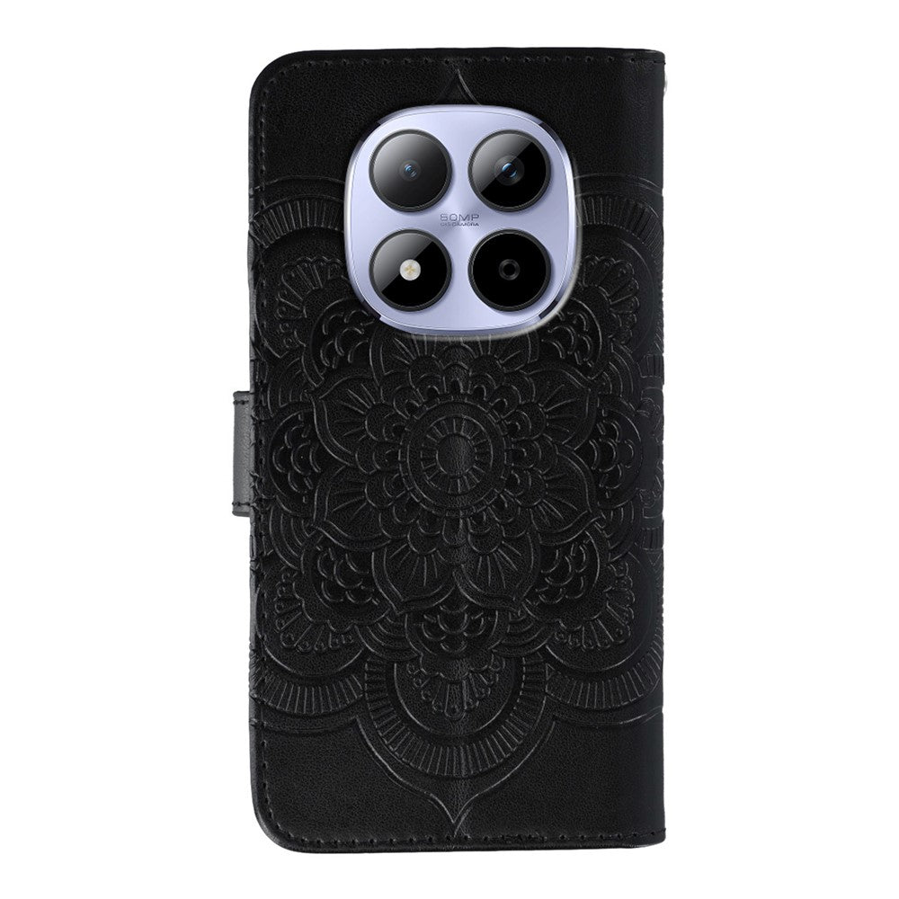 For Xiaomi Redmi Note 15 Pro 5G (Global) Case Rhinestone Decor PU Leather Mandala Imprint Phone Cover with Wrist Strap - Black