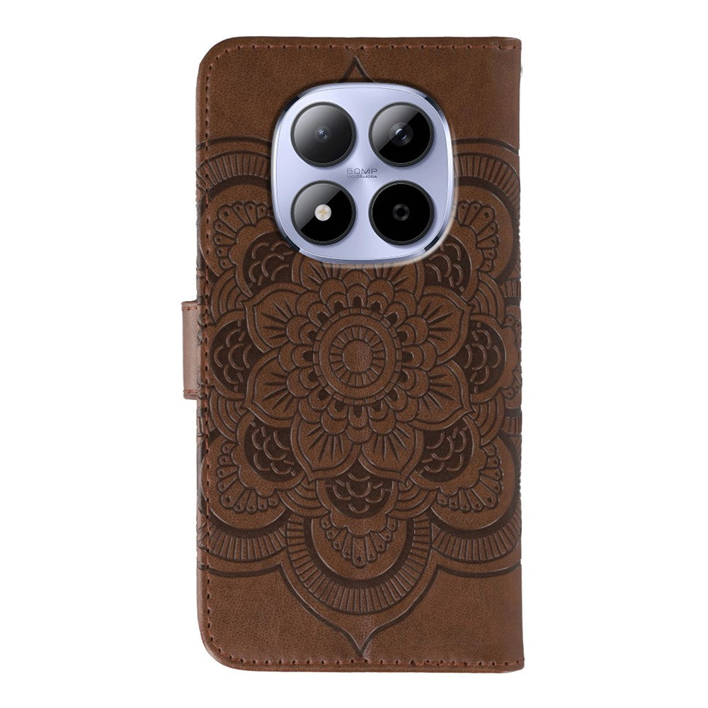 For Xiaomi Redmi Note 15 Pro 5G (Global) Case Rhinestone Decor PU Leather Mandala Imprint Phone Cover with Wrist Strap - Brown