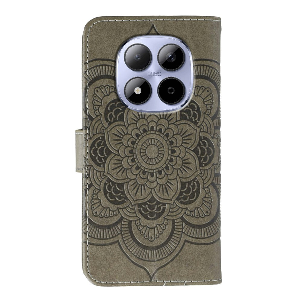For Xiaomi Redmi Note 15 Pro 5G (Global) Case Rhinestone Decor PU Leather Mandala Imprint Phone Cover with Wrist Strap - Grey