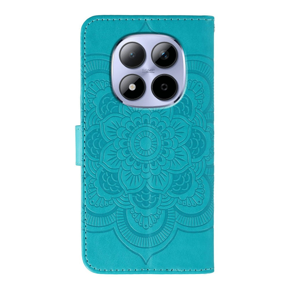 For Xiaomi Redmi Note 15 Pro 5G (Global) Case Rhinestone Decor PU Leather Mandala Imprint Phone Cover with Wrist Strap - Blue