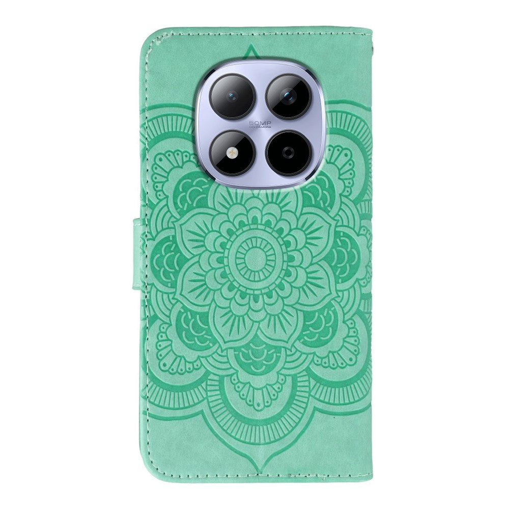 For Xiaomi Redmi Note 15 Pro 5G (Global) Case Rhinestone Decor PU Leather Mandala Imprint Phone Cover with Wrist Strap - Green