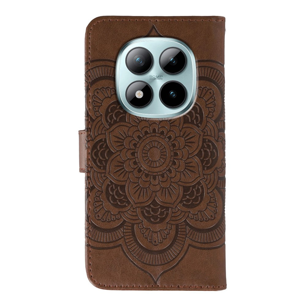 For Xiaomi Poco M8 Pro 5G / Redmi Note 15 Pro+ 5G (Global) Case Rhinestone Decor PU Leather Mandala Imprint Phone Cover with Wrist Strap - Brown