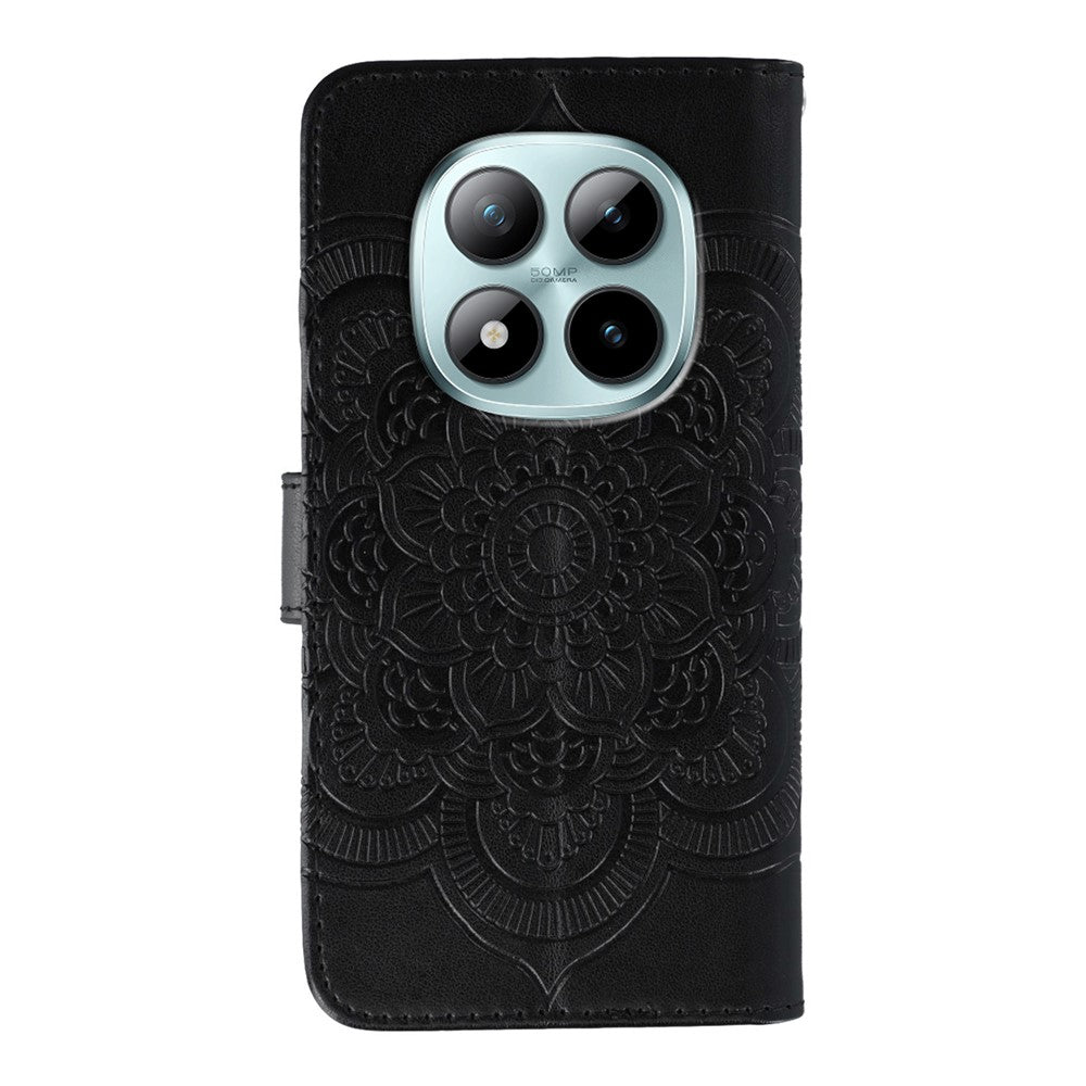 For Xiaomi Poco M8 Pro 5G / Redmi Note 15 Pro+ 5G (Global) Case Rhinestone Decor PU Leather Mandala Imprint Phone Cover with Wrist Strap - Black