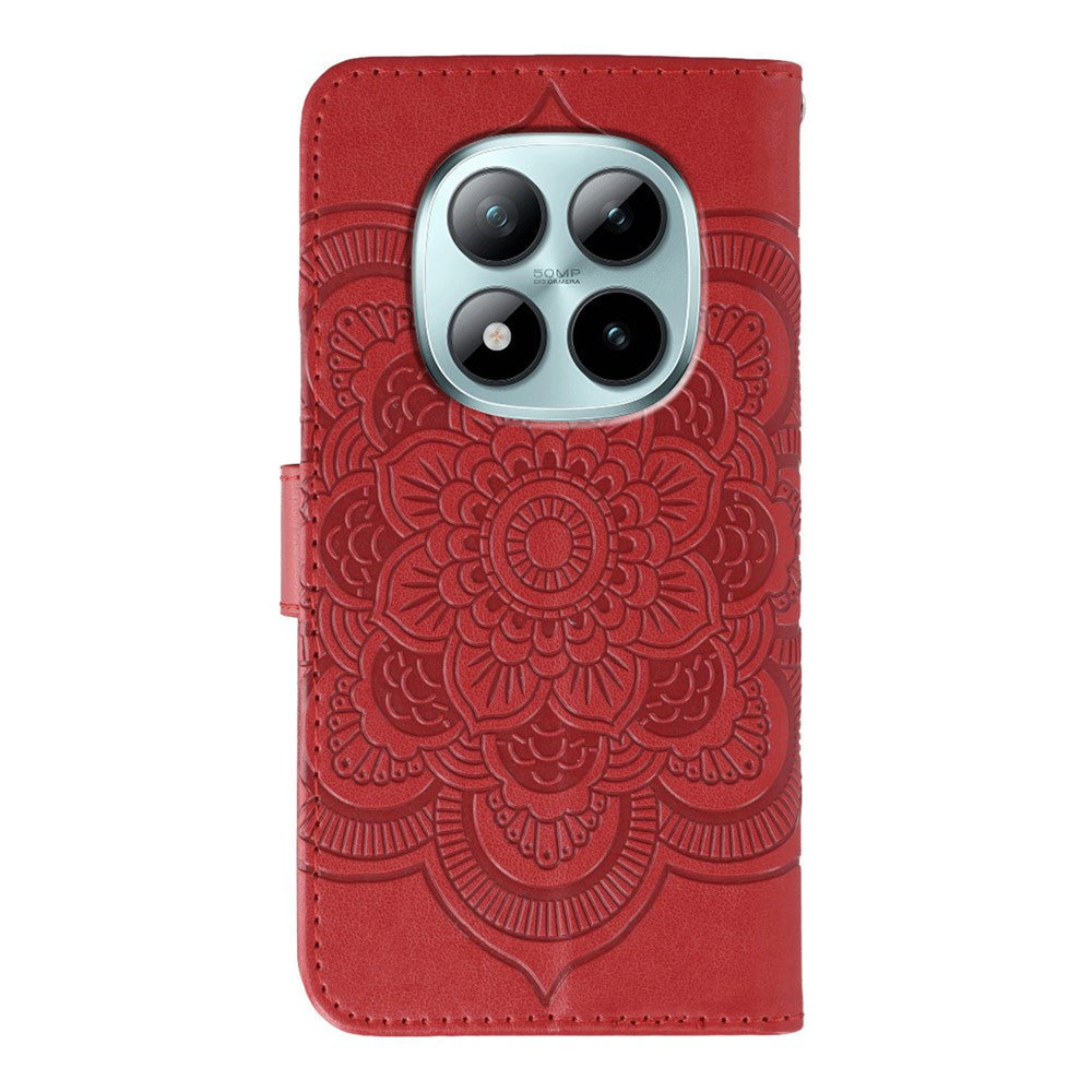 For Xiaomi Poco M8 Pro 5G / Redmi Note 15 Pro+ 5G (Global) Case Rhinestone Decor PU Leather Mandala Imprint Phone Cover with Wrist Strap - Red