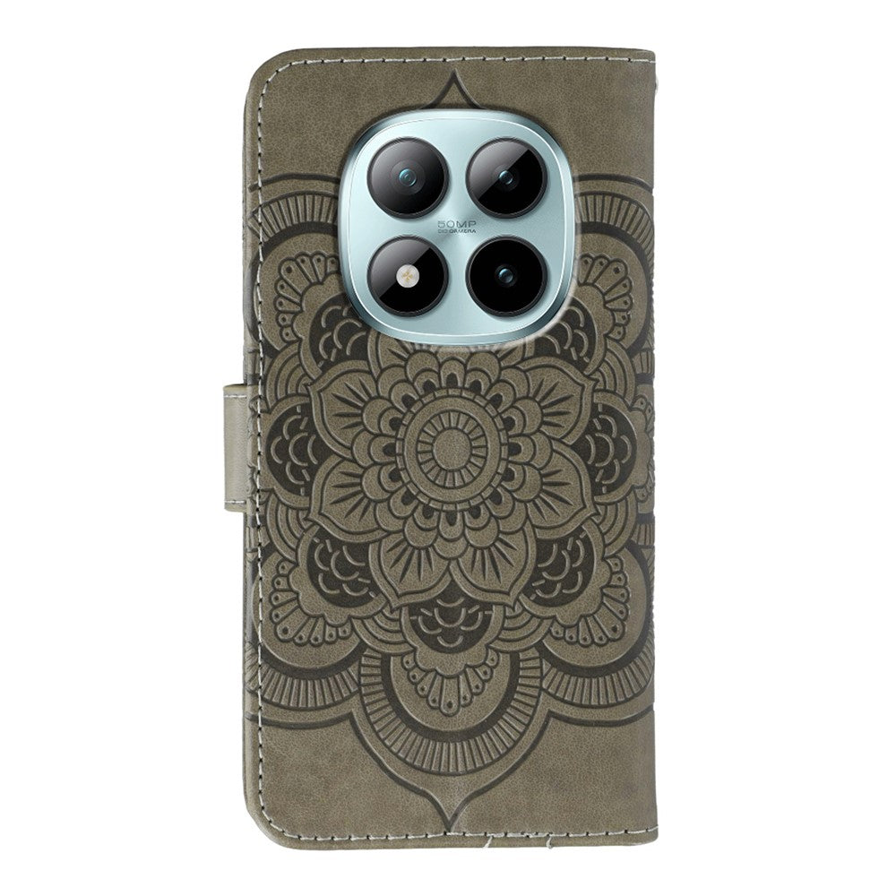 For Xiaomi Poco M8 Pro 5G / Redmi Note 15 Pro+ 5G (Global) Case Rhinestone Decor PU Leather Mandala Imprint Phone Cover with Wrist Strap - Grey