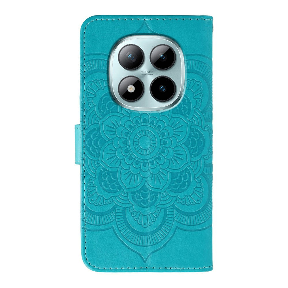 For Xiaomi Poco M8 Pro 5G / Redmi Note 15 Pro+ 5G (Global) Case Rhinestone Decor PU Leather Mandala Imprint Phone Cover with Wrist Strap - Blue