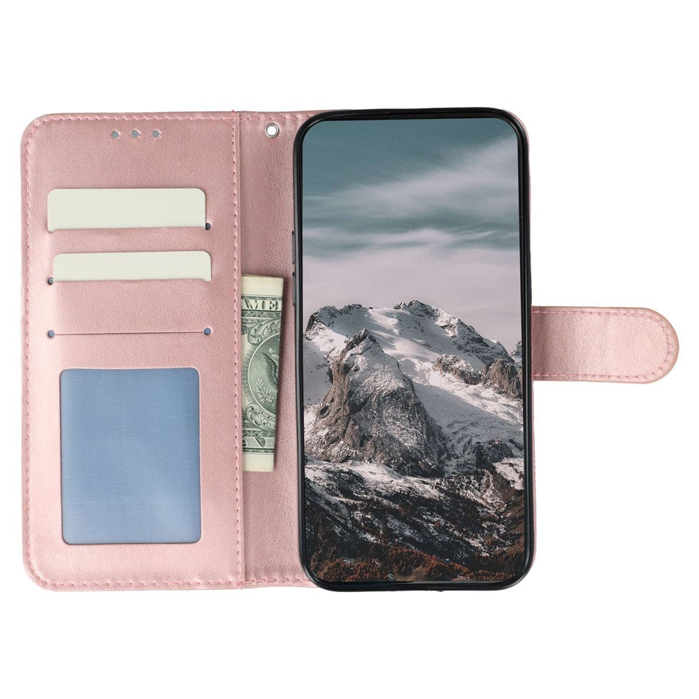 For Xiaomi Poco M8 Pro 5G / Redmi Note 15 Pro+ 5G (Global) Case Rhinestone Decor PU Leather Mandala Imprint Phone Cover with Wrist Strap - Rose Gold