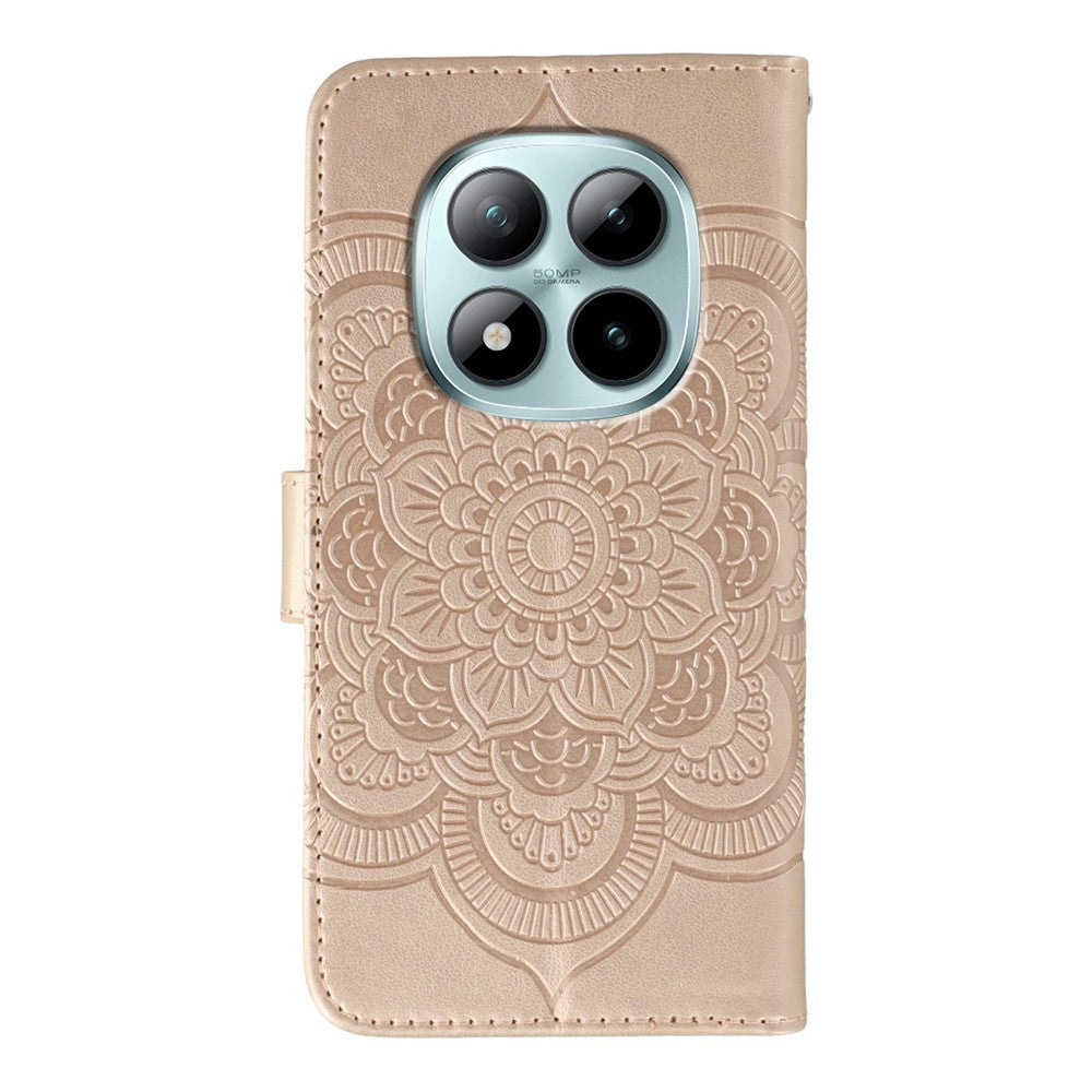 For Xiaomi Poco M8 Pro 5G / Redmi Note 15 Pro+ 5G (Global) Case Rhinestone Decor PU Leather Mandala Imprint Phone Cover with Wrist Strap - Rose Gold